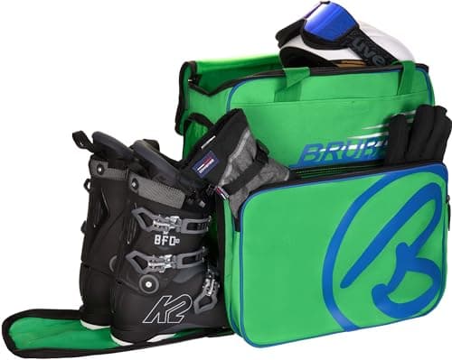 BRUBAKER Boot Bag 'Super Champion' Backpack holds complete Ski or Snowboard Equipment incl. Helmet! - Limited - Green/Blue
