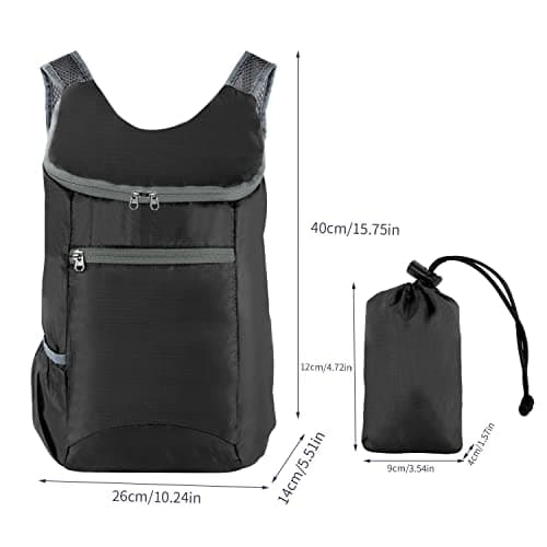 HuaJiao Foldable Backpack, Lightweight Water-Resistant Daypack, Black — view 2