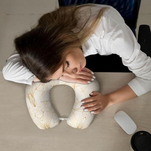 AUGUSTRUSH Memory Foam Neck Pillow - Travel Pillow With Adjustable Clasp, Removable Washable Cover For Airplane Office Car, Ergonomic Support Comfortable U-Shaped Pillow, Rose Gold Print — view 6