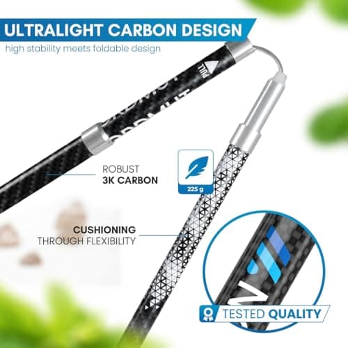 NORDMUT® Foldable Hiking Poles made of Ultralight Aluminum or Carbon – from 1.50 m or 1.65 m – Stable Foldable Hiking Poles with Ergonomic Handles – Compact Pack Size (Carbon / 115-135cm) — view 4