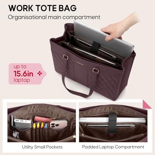 RAINSMORE Laptop Handbags for Women 15.6 Inch Ladies Work Bags with Compartments, PU Leather Laptop Tote Bag Waterproof Large Handbag Shoulder Bag for School Office Business — view 3