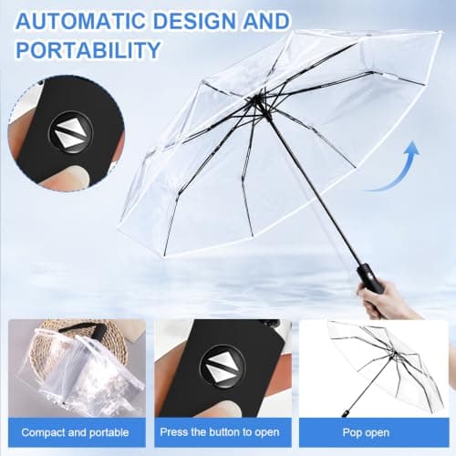 NKFBEV Clear Umbrella, 8 Ribs Rainproof and Folding Transparent Umbrella — view 4