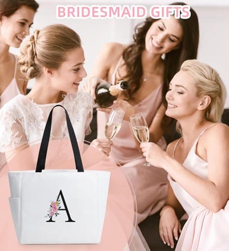 KALIDI Personalized Beach Tote Bag A-Z Initial Alphabet with Zip for Women — view 5