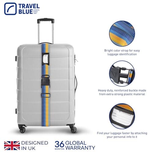 Travel Blue Luggage Straps - Multicolour Suitcase Straps for Easy Recognition - 80" x 2" Durable Polypropylene with Nylon Buckle, Integral Address Label - Secure Luggage Straps for Suitcases (Blue) — view 4