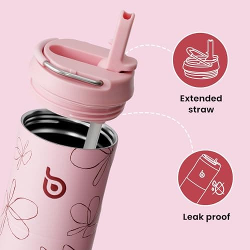 Bottle Bottle Insulated Water Bottle700ml(24oz) with Straw and Lid Stainless Steel Sports Travel Gym Water Bottles Metal Drink Flask with Handle for Man and Women(Flower Frenzy) — view 3