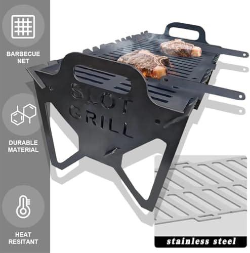Slot Grill Portable BBQ, Collapsible BBQ Grills for Easy Storage Steel, Foldable Barbecue Tabletop Rack, Tool-Free Setup, Lightweight for Camping, Tailgating, Travel, Outdoor Cooking (High 25cm) — view 5