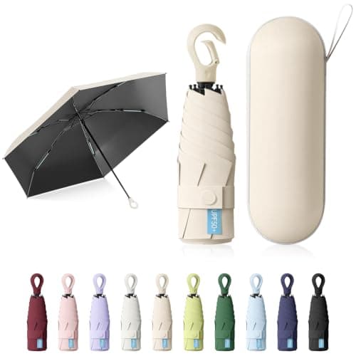Sykerout 6 Ribs Mini Travel Umbrella, Compact Pocket Size With Storage Box,Beige