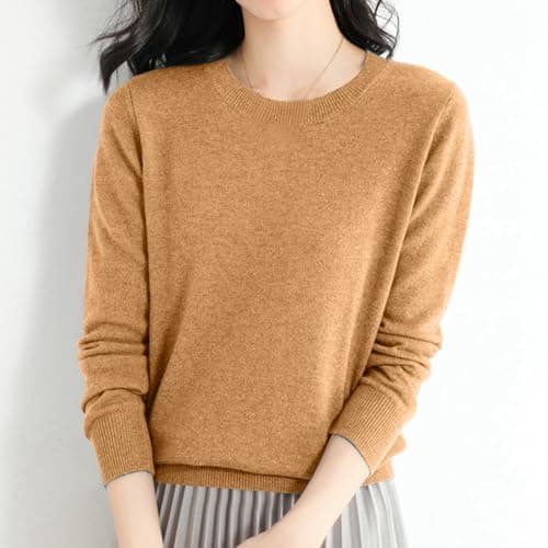 Women's Winter Crew Neck Long Sleeve Travel Hiking T-Shirt Pullover Vest Wool, khaki, L — view 2