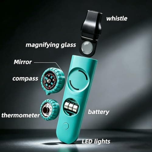 Emergency Survival Safety Whistle，Whistle for Kids with Lanyard,Compass,Thermometer,Ideal for Kayaking, Boating, Hiking, Camping, Climbing(Turquoise) — view 2