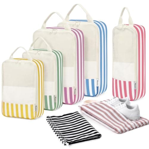 Meowoo 7 Set Compression Packing Cubes for Suitcases, Stripe Design