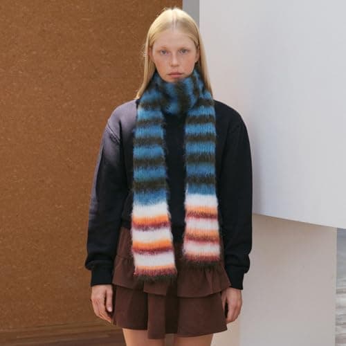 YUXITA Color Blocking Stripe Knit Scarf Soft Knitting Fabric Neckerchief Lightweight Unisex Winter Accessory For Family Travel — view 3