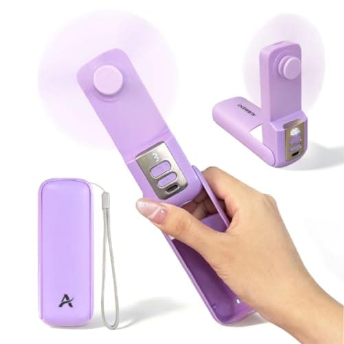 CAPITLUMINE Handheld Fan with LED Display & Night Light, USB Rechargeable Portable Ultra-thin foldable design, 20H battery, LED display & night light. Perfect for travel, office, camping (Purple)