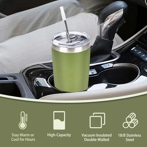 Y·J&H 20oz (550ml) Travel Tumbler Double Wall Vacuum Insulated Coffee Mug Stainless Steel Coffee Cup with 2 Splash Proof Lid, 2 Straws & Free Cleaning Brush, BPA Free - Navy Blue — view 3