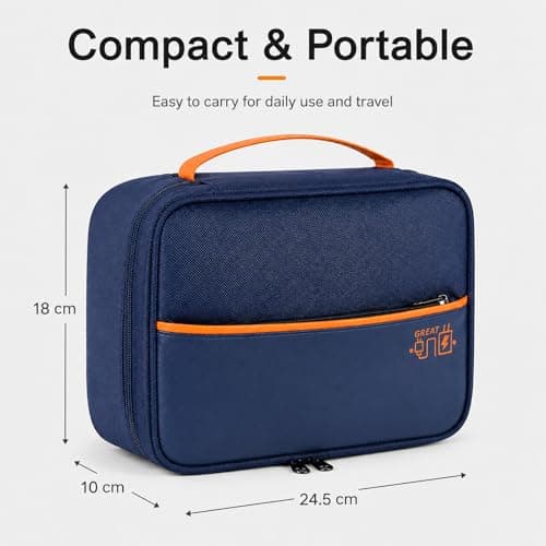 FAVORTALK Cable Organiser Bag Travel Portable Electronics Accessories Storage Bags with Removable Bulkhead for Gadgets Cables Charger Adapter Power Bank Hard Disk 24.5×29×10cm, Navy Blue B21606 — view 5