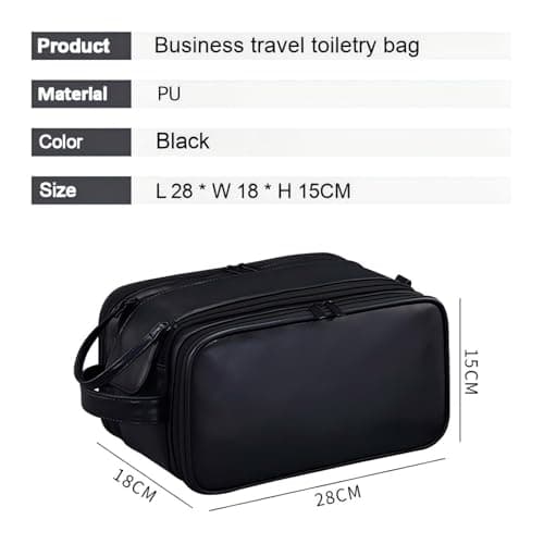 Vbvbip Large Business Travel Toiletry Bag for Men, TSA Approved Waterproof Dopp Kit, Leather Shower Bag with Separate Compartments for Toiletries - Black — view 2