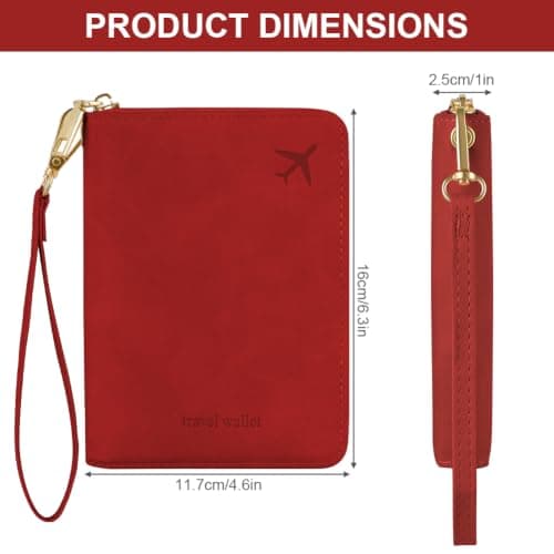 AOOSU Travel Wallet, Family Passport Holder, RFID Blocking Travel Accessories Document Organiser, Travels Document Holder for Tickets Waterproof Cover Holiday Essentials Case for Man & Woman Red — view 2