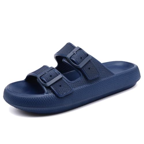 Waysoland Cloud Sliders Women Men Sandals with Adjustable Buckles,Shower Bathroom Non-Slip Quick Drying Open Toe Super Soft Comfy Thick Sole Sandals Indoor Outdoor(Blue,7/8 UK) — view 2