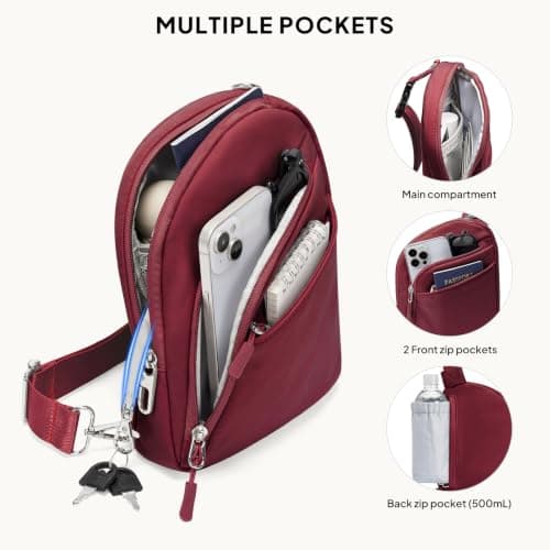 TOPEAST Anti Theft Crossbody Bags for Women Men, Small Sling Crossbody Bag Travel Purse Shoulder Wallet with RFID Blocking, Burgundy, Anti-theft Crossbody Travel Bag for Women & Men — view 6