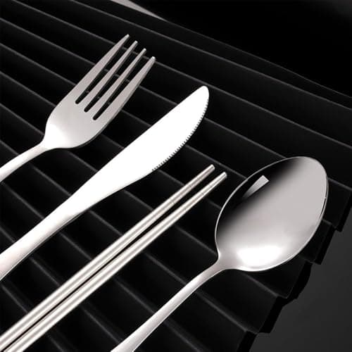 YIGAARUI Cutlery Set with Case,Reusable Stainless Steel Travel Lunch Utensils with Fork Spoon Knife Chopsticks for Picnic School Office Flatware Set Mirror Polished Dishwasher Safe (4PCS) — view 2