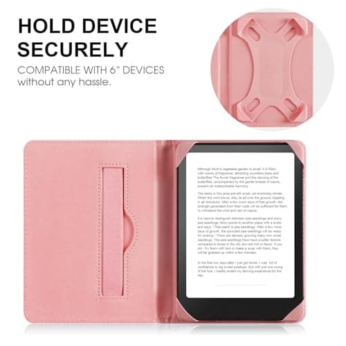 HoYiXi Universal Case for 6 inch Kindle eReader Compatible with Paperwhite(2025/2018)/PocketBook and Tolino/Kobo Clara HD,6" eReader Protective Case Cover Elastic rope,Pink — view 4