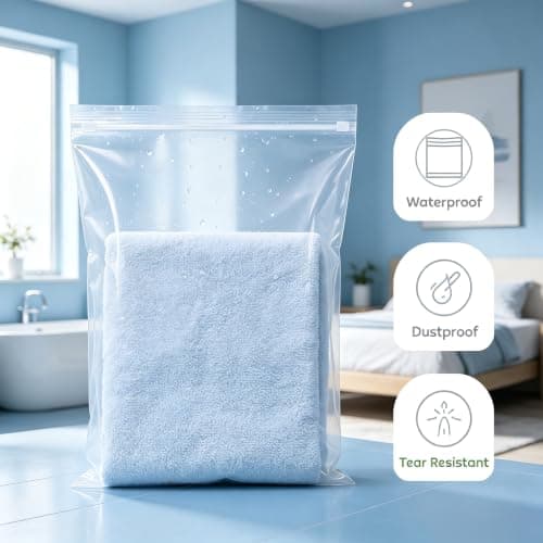 10 Pack Large Ziplock Bags for Clothes 40x50 cm, Clear Waterproof Resealable Plastic Storage Bags, Travel Luggage Organizer with Press Seal for Clothing Blankets Bedding — view 2