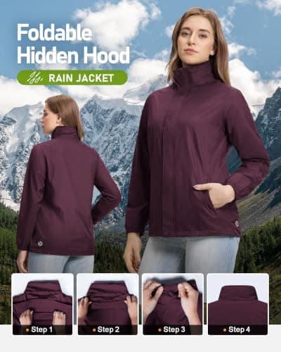 Outdoor Ventures Women's Raincoat Waterproof Rain Jacket Foldaway Hood — view 3