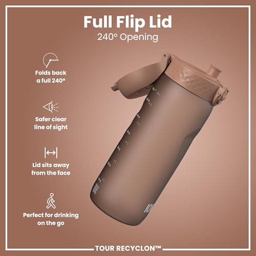Ion8 Sports Water Bottle, 750 ml/24 oz, Leak Proof, Easy to Open, Secure Lock, Dishwasher Safe, BPA Free, Flip Cover, Carry Handle, Soft Touch Contoured Grip, Easy Clean, Odour Free, Mocha Mousse — view 4