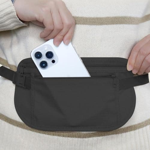 Running Belt Phone Holder for Women Men, Super Light Hiking Waist Bag Outdoor Sport Waist Pouch Bag, Money Belt for Fitness Workout Waist, Cards Bag Belt Exercise Waist Bag, Around You Waist (Black) — view 2