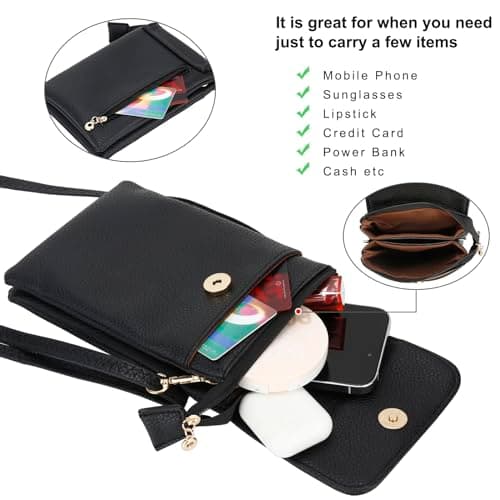 Vegan Leather Crossbody Bags for women, Phone Wallet Bag, Small Black Shoulder Bag with an Adjustable Strap Cross Body Bag for Ladies Shopping,Dating, Working,Travel, Fit Phone Less 6.5 Inch — view 5