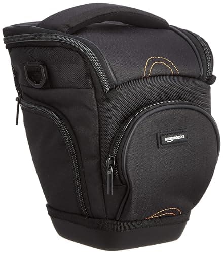 Amazon Basics Holster SLR Shoulder Bag Case for Camera Body and Lens, Detachable Strap, Waterproof, Shockproof, Padded, Solid, Accessories Pocket - Black