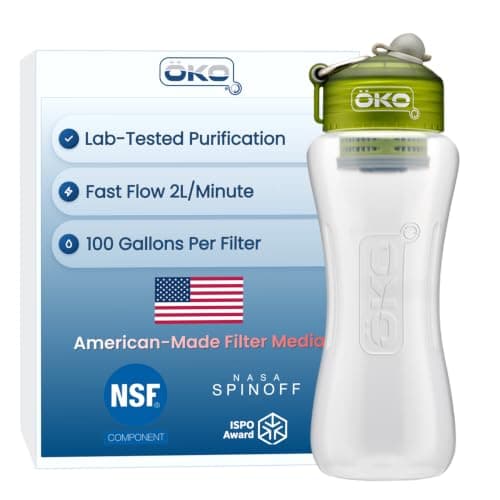 OKO ÖKO - Advanced Water Bottle with Filter Derived from NASA Technology, Filtered Water Bottle for Travel, Outdoors & Home, 1 L, Moss