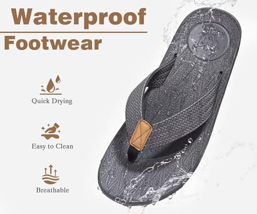 KuaiLu Mens Flip Flops Arch Support Thong Sandals Leather Walking Grey 8.5 — view 3
