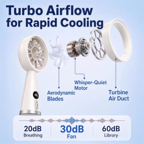 Handheld Fan Rechargeable, 5-Speed Portable Mini Desk Fan with LED Light — view 5