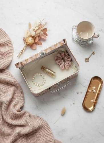 Emartbuy Rose Gold Foil Suitcase Gift Boxes Set of 3 – Prebuilt Decorative Cardboard with Metal Handle & Clasp – Organizer for Events, Hampers & Gifting – 30.2×21.9×9.5/25×18.8×8.8/20.2×16×8.2 cm — view 5