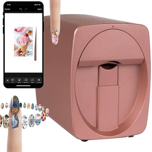 Intelligent 3D Nail Painting Machine Portable 3D Nail Art Printer Machine Digital Mobile, Support WiFi/DIY, Professional Nails Art Equipment for Beauty for Girls' Home Nails(Rose Gold)