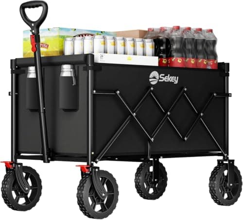 Sekey Festival Trolley Heavy Duty 100kg, 120L Folding Camping Trolley with Brakes & All-Terrain Wheels, Collapsible Beach Trolley Cart, Adjustable Handle Wagon, 4030, Black