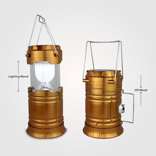 DOMIRA Solar & USB Rechargeable Camping Lantern – LED Camping Light Portable Solar-Powered Lantern Torch for Hiking, Fishing, Power Cuts & Survival Kits (Golden) — view 3