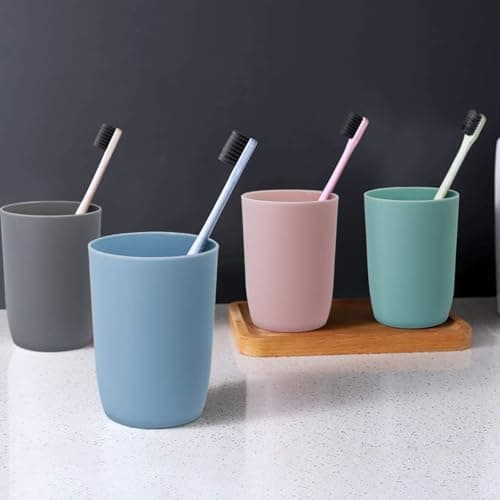 Topsky 4-Pieces Dishwasher Safe Plastic Tumblers Travel Mouthwash Cup Reusable Water Cup Travel Camping Portable Cups Coloured Plastic Cups 4 Color 280ml — view 3