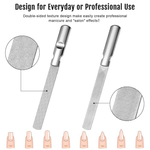 AUYAO 2Pcs Stainless Steel Nail File Professional Nail File, Double-Sided Buffing Nail Files Nail Trimmer with Non-Slip Handle, Tool for Unisex Nails Foot Hand Home Salon Travel — view 5