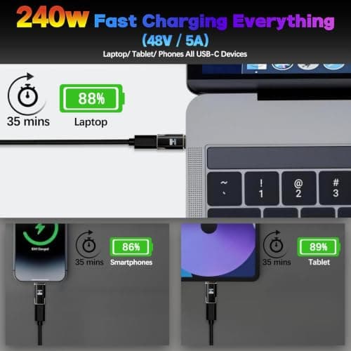 IVIVTOR USB C Magnetic Adapter - 240 W USB-C Magnetic Adapter 24 Pin - Type C Magnetic Connector 80 Gbps 8K Fast Charge & Data Transfer for Laptop Tablet Mobile Phone Smartphones - Graphite Black — view 3