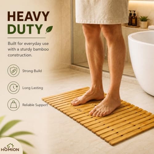 Folding Bath Mat Bamboo Wood Bathroom Strip Mat Shower Spa Sauna with Non Slip Feet Indoor Outdoor Use for Kitchen Bedroom Bathroom Toilet Doormat Pet Kitchen Travel Camper Van Camping (Small 30x60cm) — view 6