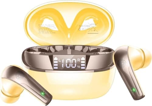 AOSRAU 2026 Wireless Earbuds, Bluetooth 5.3 Mini Headphones, Noise Cancelling Mic, Waterproof, Yellow Gold
