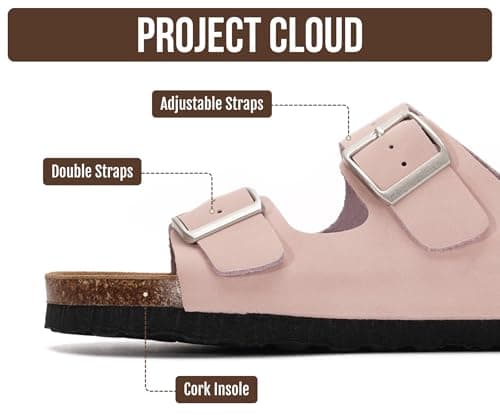Project Cloud Genuine Leather Flat Sandals Women 2025 Beach Essentials Womens Sandals Memory Foam Vacation Essentials Slides for Women Footwear (Venita), Baby Pink Leather, 6 UK — view 3