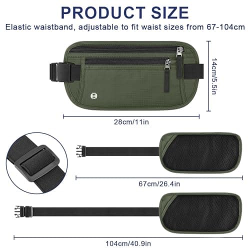 Aucuu Travel Money Belt with RFID Blocking, Ultra-Thin Passport Holder for Travel, Waist Pack Anti Theft, Hidden Travel Wallet Under Clothes to Protect Cash, Credit Cards Passport for Women, Men — view 2