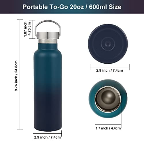 Volhoply Gradient Stainless Steel Water Bottles,600 ML Vacuum Insulated Double Wall Travel Bottle with Leak Proof Lid of Handle,Metal Reusable Standard Mouth Flask for School,Hikers,Gift — view 5