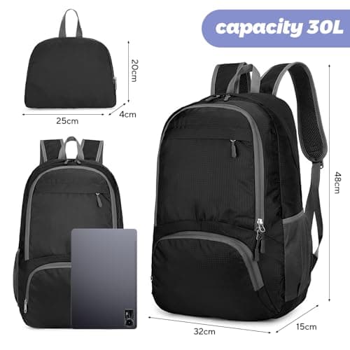 Foldable Backpack Lightweight - 30L Waterproof Small Rucksack Packable Daypack for Travelling, Durable Ultralight Packable Practical Gifts Walking Backpack for Women Men Outdoor Camping (Large) — view 2