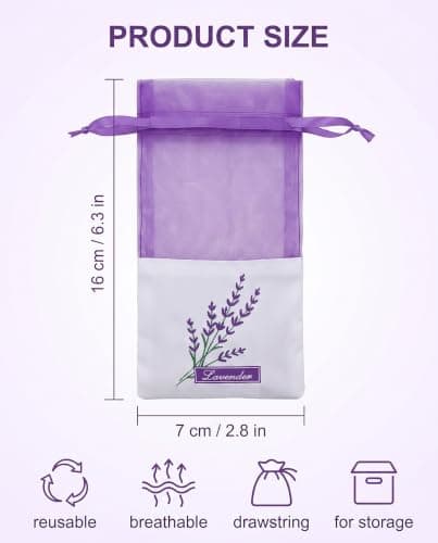XUKZIMA Lavender Sachet Bags 20 Pack Purple, Breathable Refill Fabric Scented Pouches for Closet, Drawer & Linen Cupboard Odor Neutralization & Clothes Protection — view 4