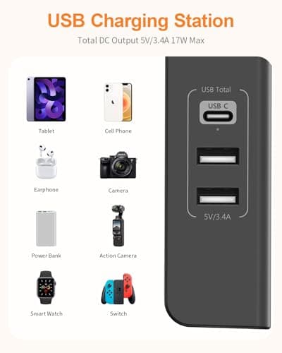 3 Way Plug Adapter, Multi Plug Extension Socket Black with USB C Slot — view 4