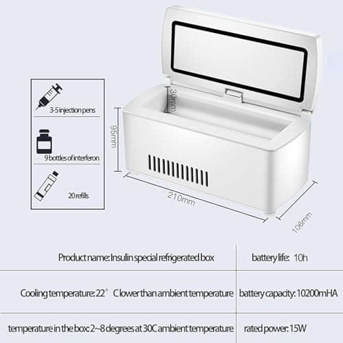 Portable Insulin Cooler for Travel - 2-8°C Refrigerator, Diabetes Travel Essentials, Large Capacity (3-5 Pens), 10H Battery, Car/Home Use, Silent & Lightweight (0.8kg) — view 3