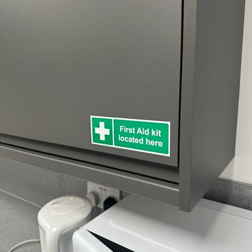 4-Pack "First Aid Kit Located Here" Self Adhesive Signs / 5x15cm Each (Pack of 4) / Landscape Orientation Removable & Wipeable/Indoor or Outdoor Stickers/Gloss Finish / — view 6